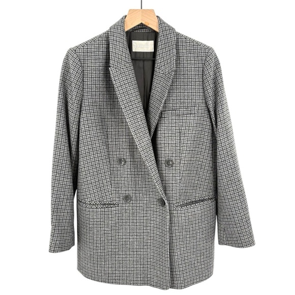 Everlane Houndstooth Gray Wool Blend Double Breasted Oversized Blazer Size 0 - Picture 1 of 8